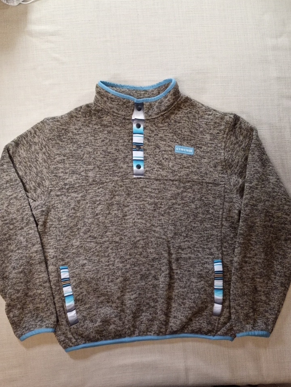 Cinch Men's Brown Heathered Zip-Up Sweater with Blue Trim